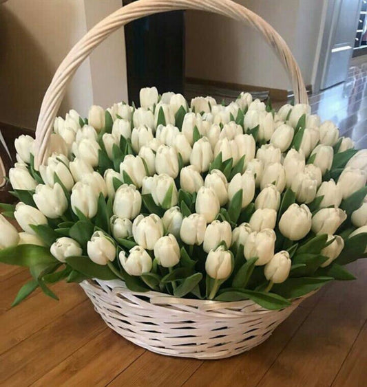 White Tulips Basket