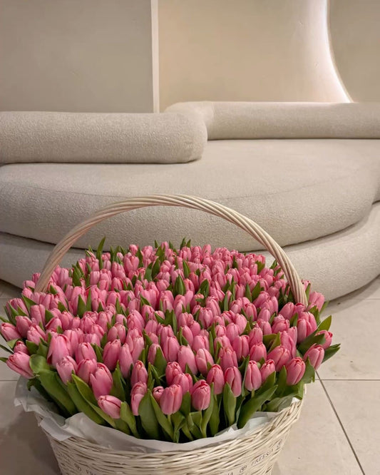 Pink Tulips in basket