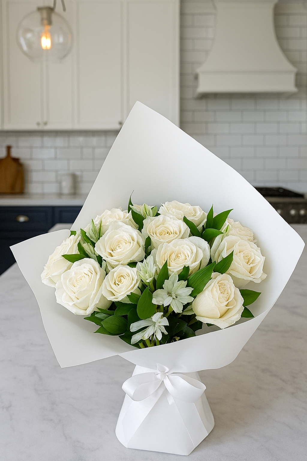 Premium White Roses bouquet (standard size on the photo)