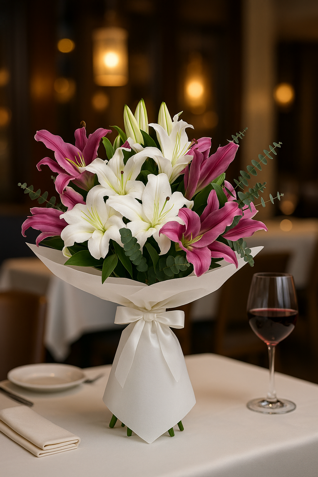 Exotic Bouquet with Lilies Pink and White (standard size on the photo)
