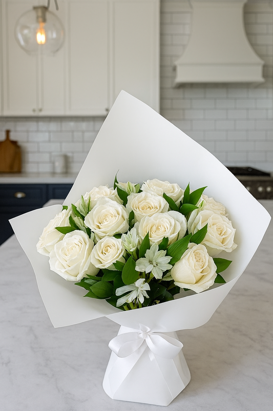 Premium White Roses bouquet (standard size on the photo)