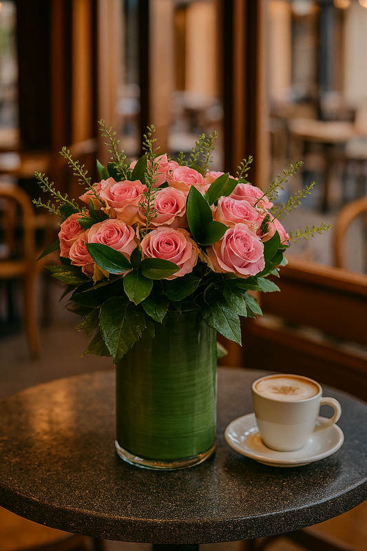 Royal Pink arrangement in a Vase(size standard on the photo)
