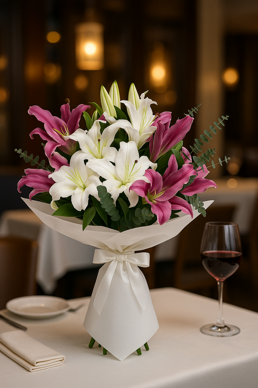 Exotic Bouquet with Lilies Pink and White (standard size on the photo)