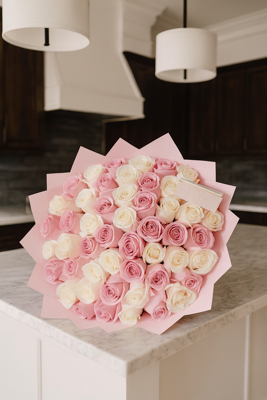 Pink and white roses bouquet
